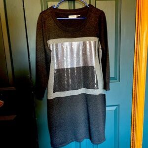 CALVIN KLEIN WOMENS KNIT DRESS SIZE LARGE GREY. EXCELLENT CONDITION